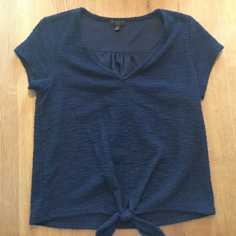 Current Air Los Angelos navy terry cloth cap sleeve blouse